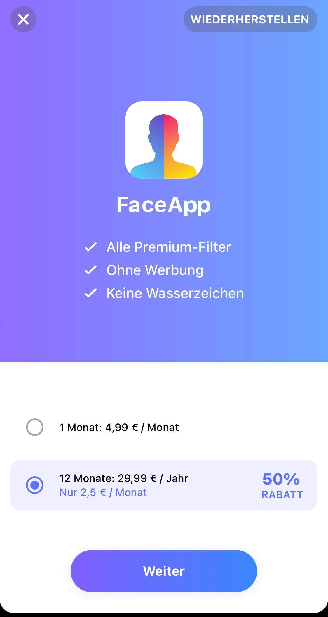 Wie teuer ist die FaceApp?