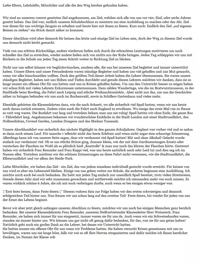 Abschlussrede. Eure Meinung dazu? (Abschluss, reden)