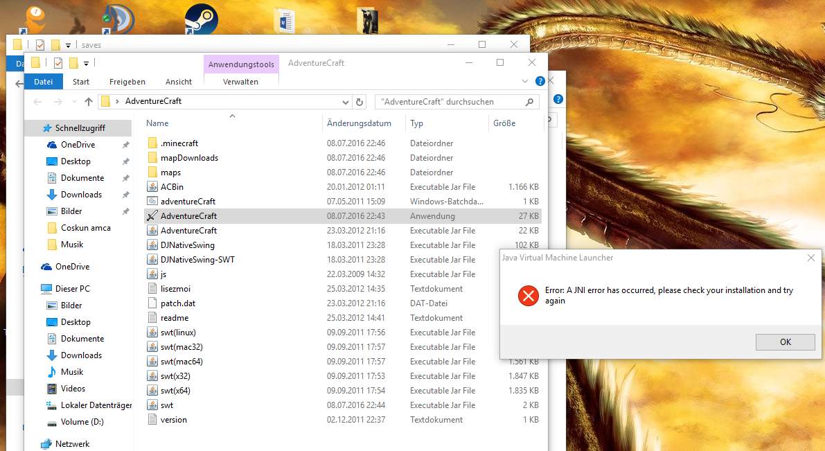 Adventurecraft Java Virtual Machine Launcher Error A Jni Error Has Occurred Was Kann Ich Dagegen Tun