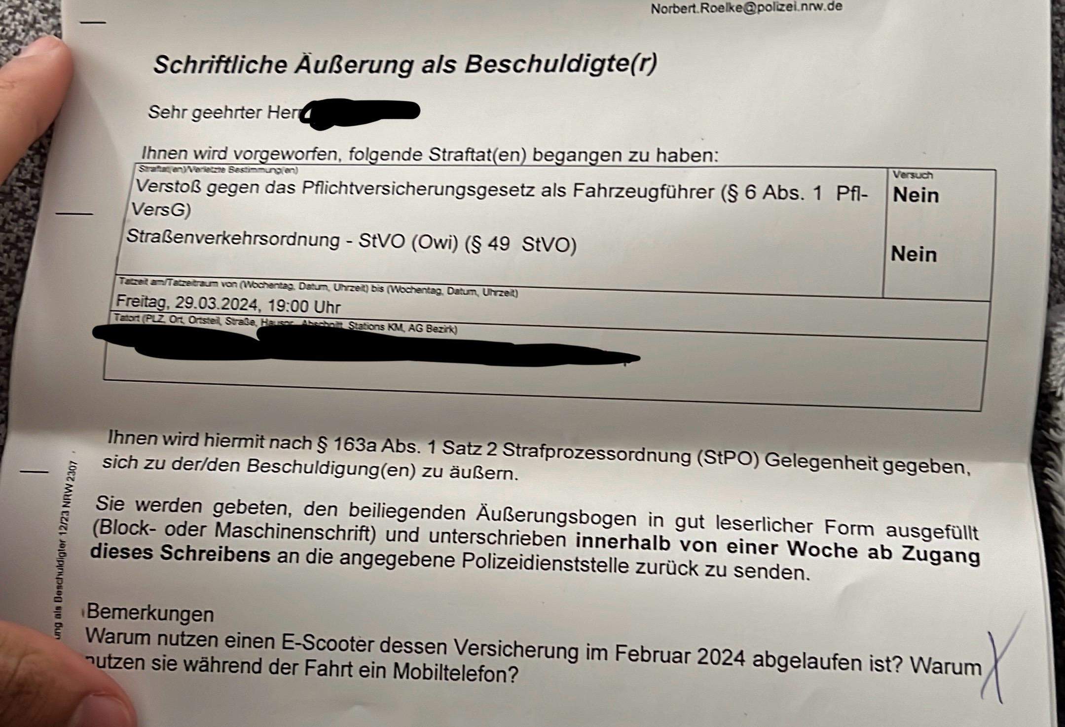 Äußerung als beschuldigter straf geld wie hoch? (Polizei, Anhörung)
