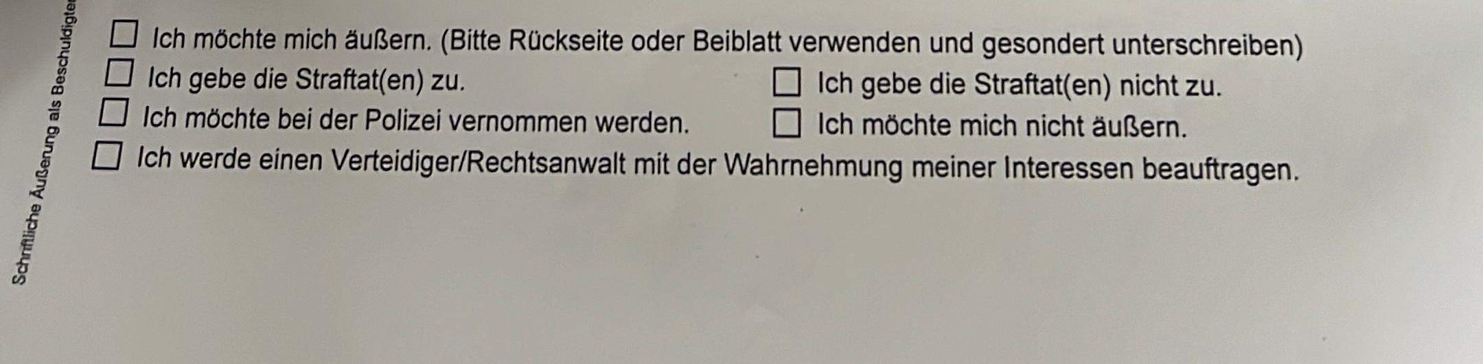 Äußerung als beschuldigter straf geld wie hoch? (Polizei, Anhörung)