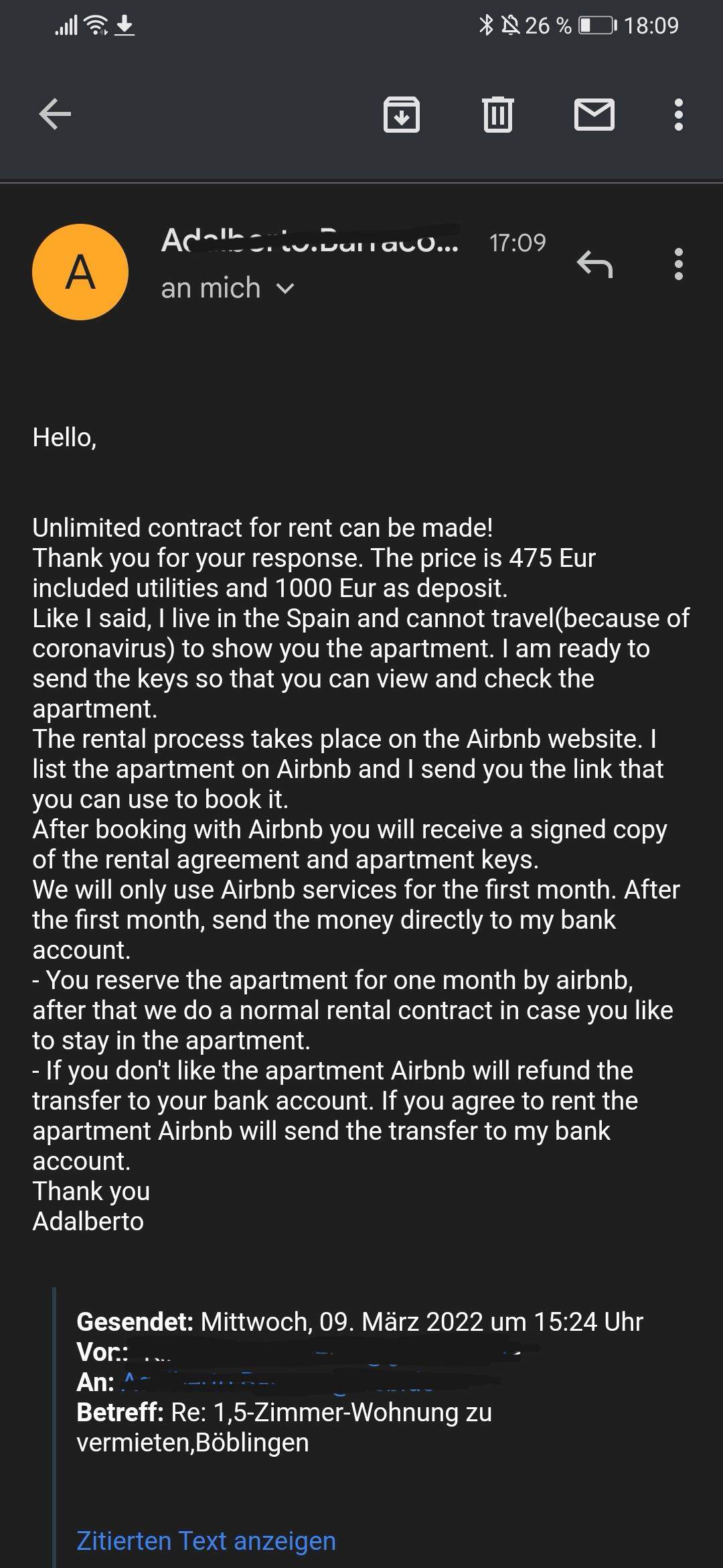 Airbnb Scam? (Wohnung, mieten)