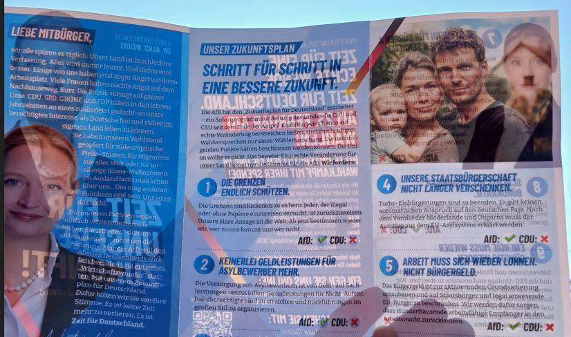 Alice Weidel mit Hilterbärtchen auf AFD-Wahlwerbeflyer - rechter Humor ...