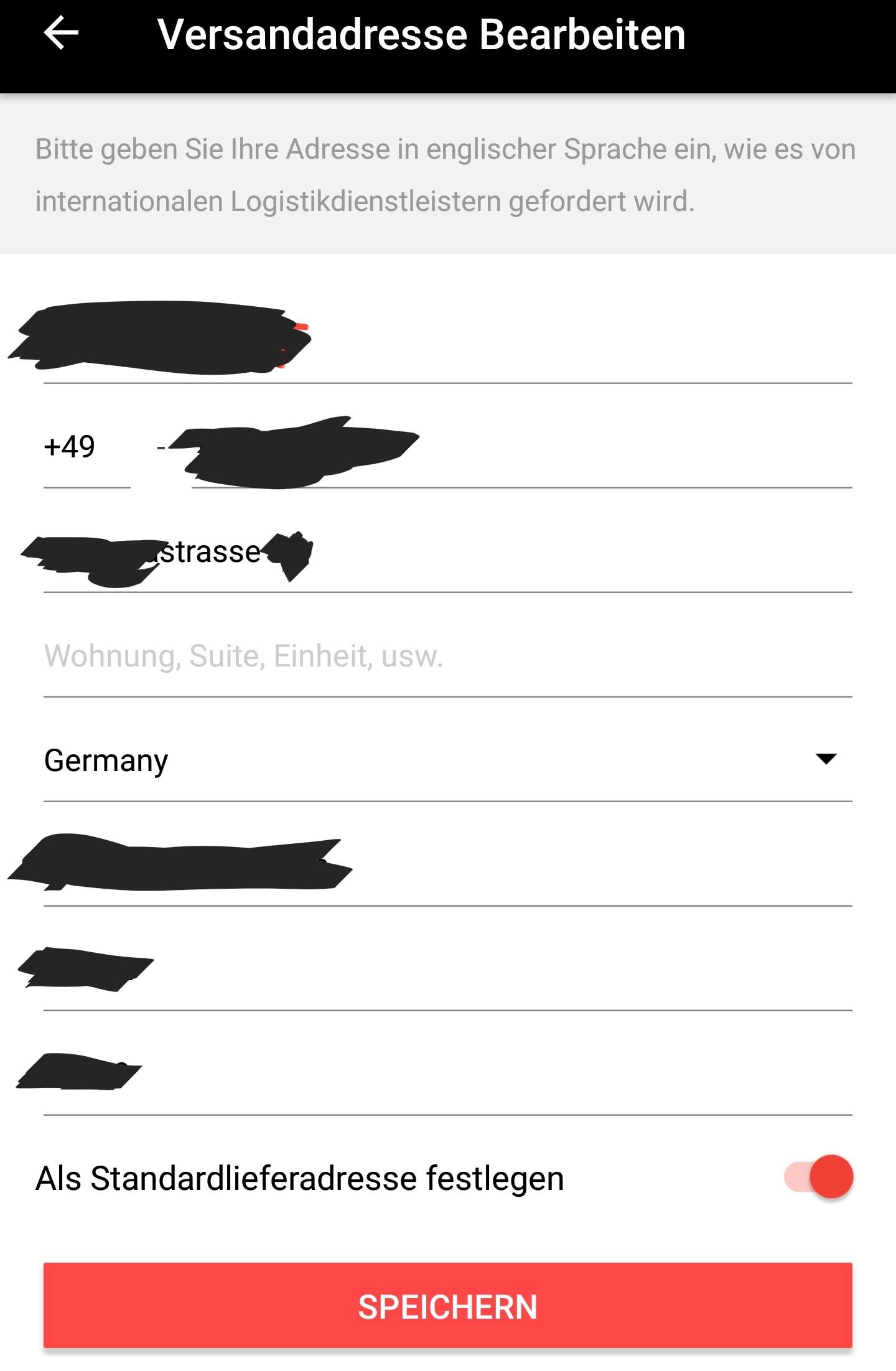 AliExpress.de, Hausnummer wo eingeben?