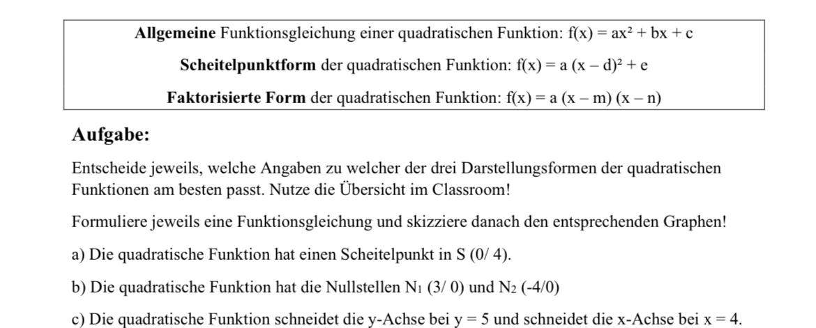 allgemeine form scheitelpunktform faktorisierte form