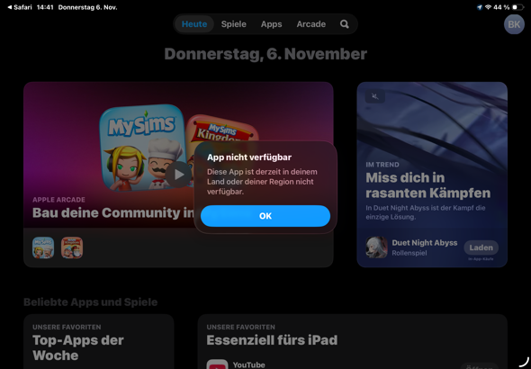 Also ich habe sie versucht im App Store herunter zu laden aber da steht ...