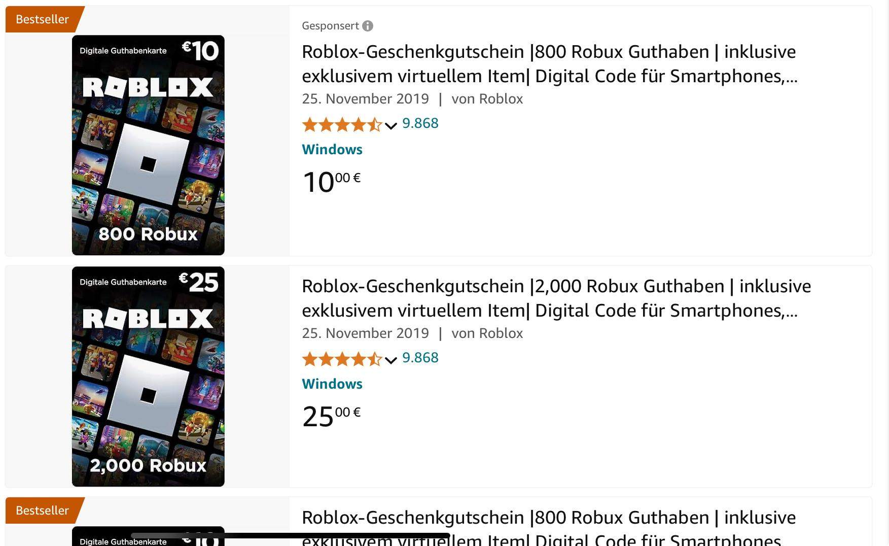 Amazon normale robux preise? (PC, Computerspiele, Roblox)