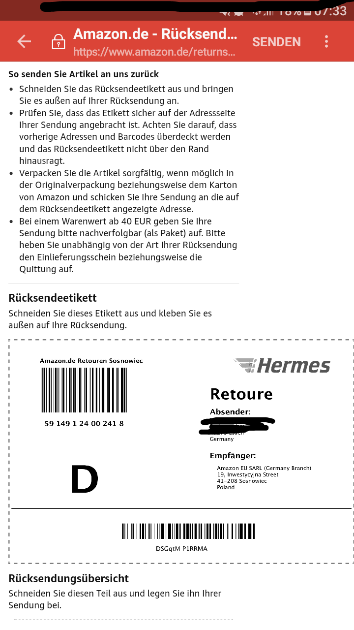 Amazon Paket zurückgeben welche Art?