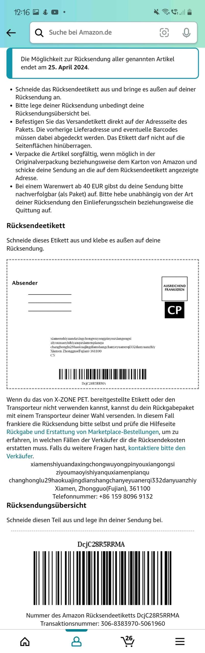 Amazon Rückgabe? (Post, Versand, Bestellung)