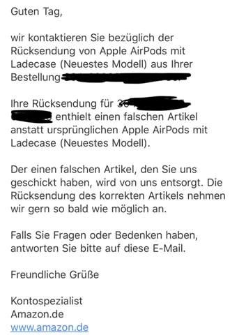 Amazon Rucksendung Falscher Artikel Recht Geld Online Shop