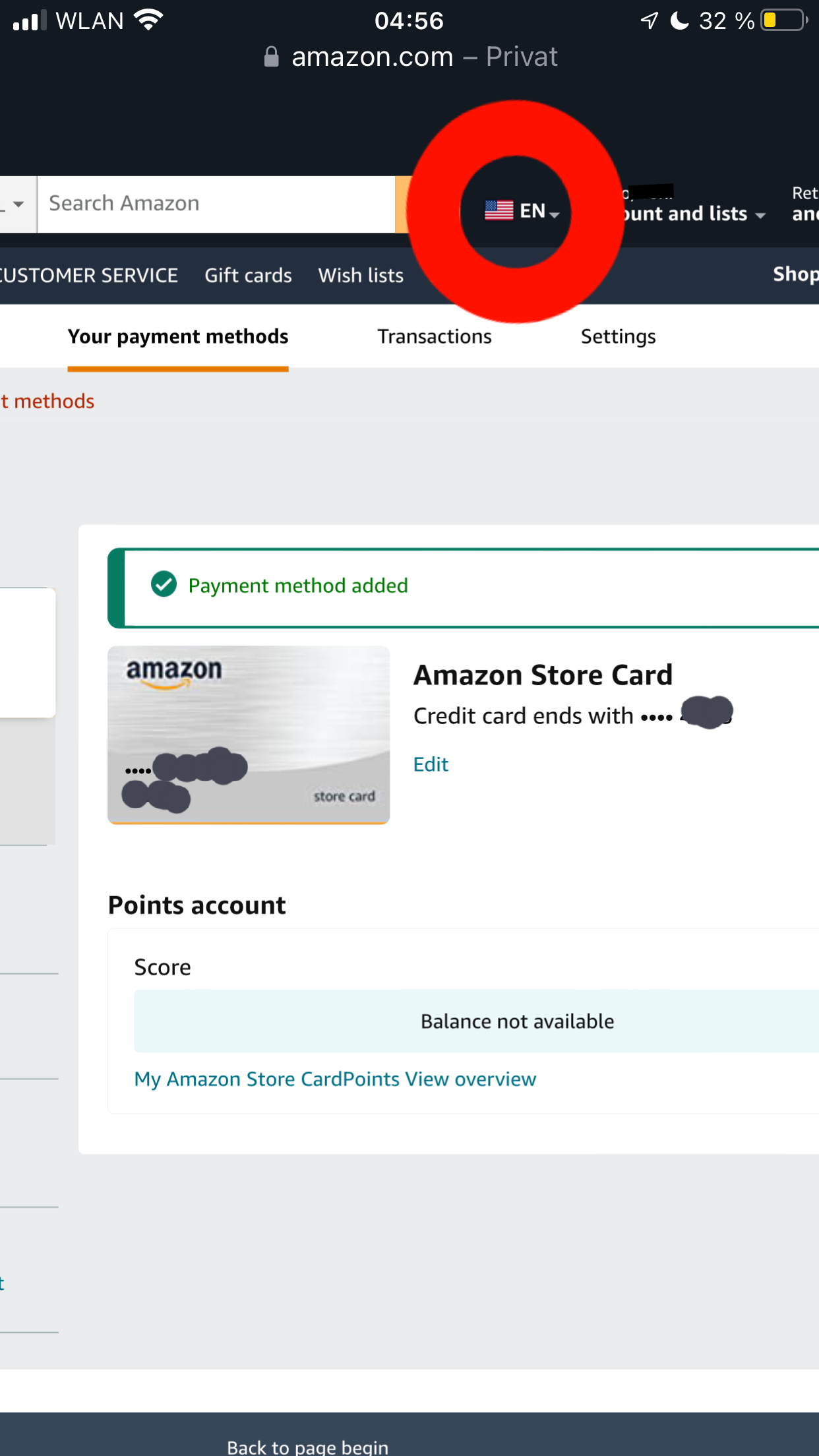 Amazon store card (Geld 4 stellig) in Deutschland? (USA)