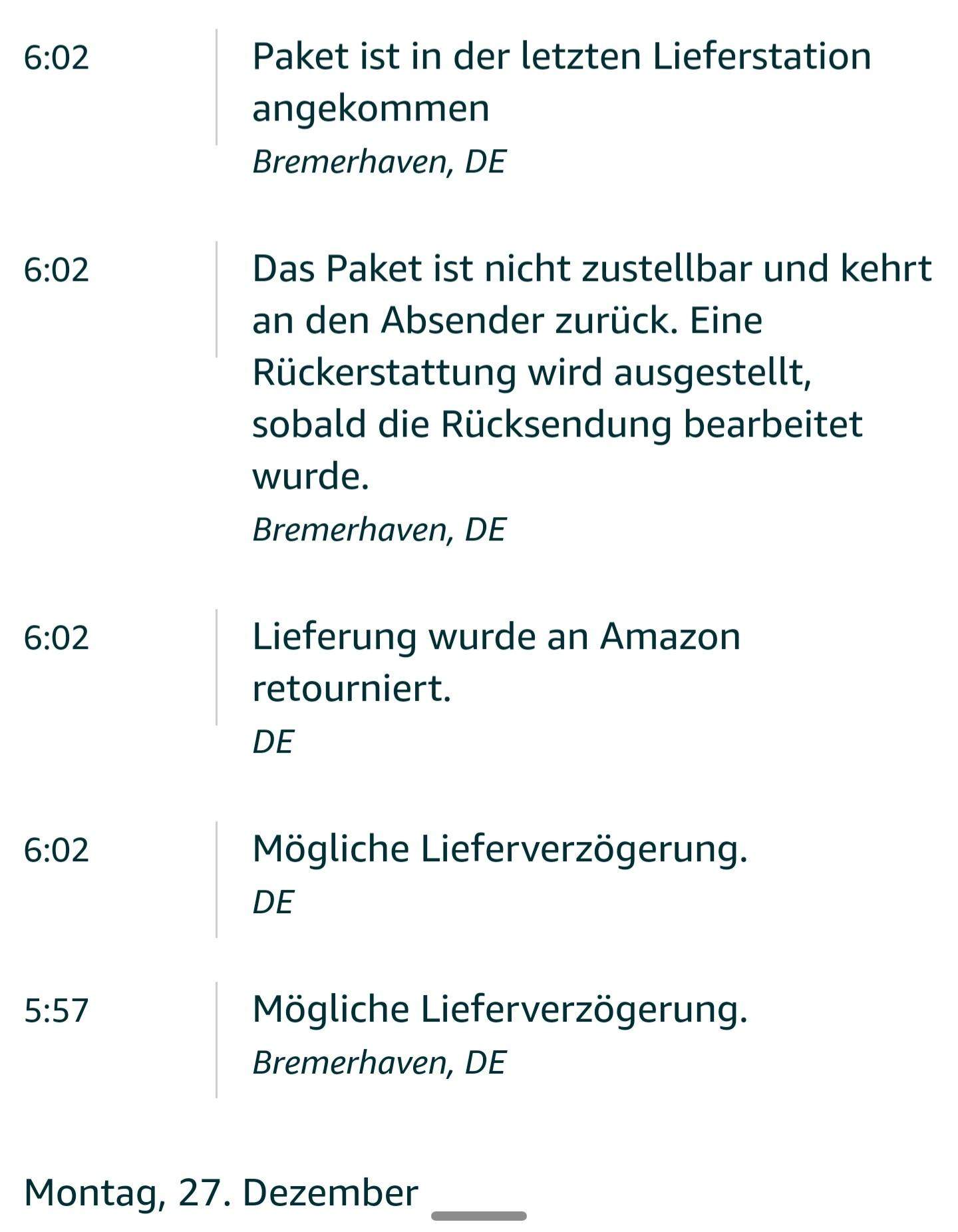 Amazon Versandproblem/Lieferschwierigkeiten - Paket nicht zustellbar