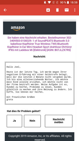 Amazon Zufriedenheit Verkaufer Schreibt Mich An E Mail Betrug Unzufrieden