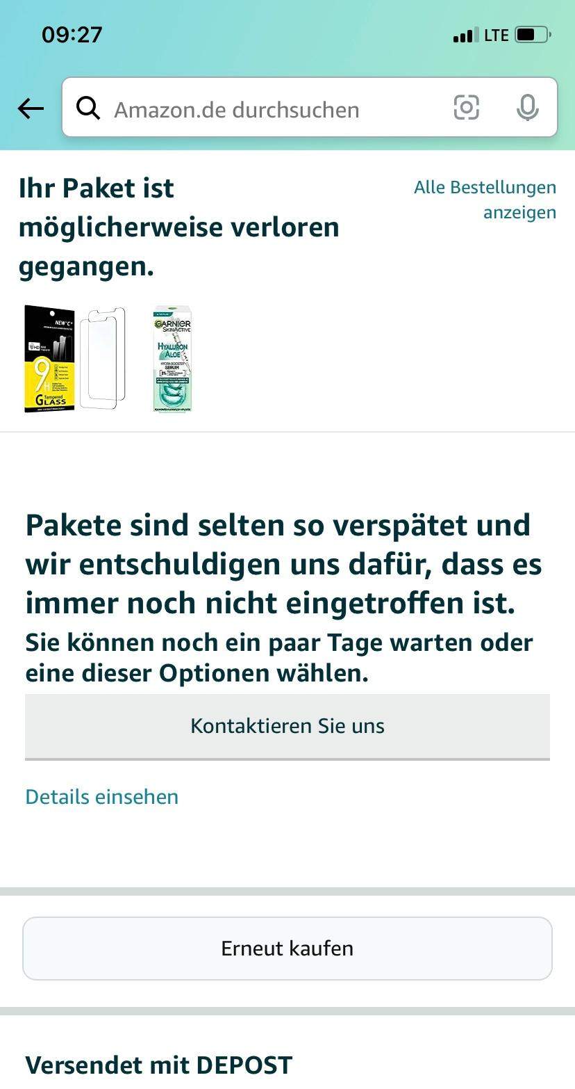 Amazonartikel nach fast zwei wochen noch unterwegs(möglicherweise