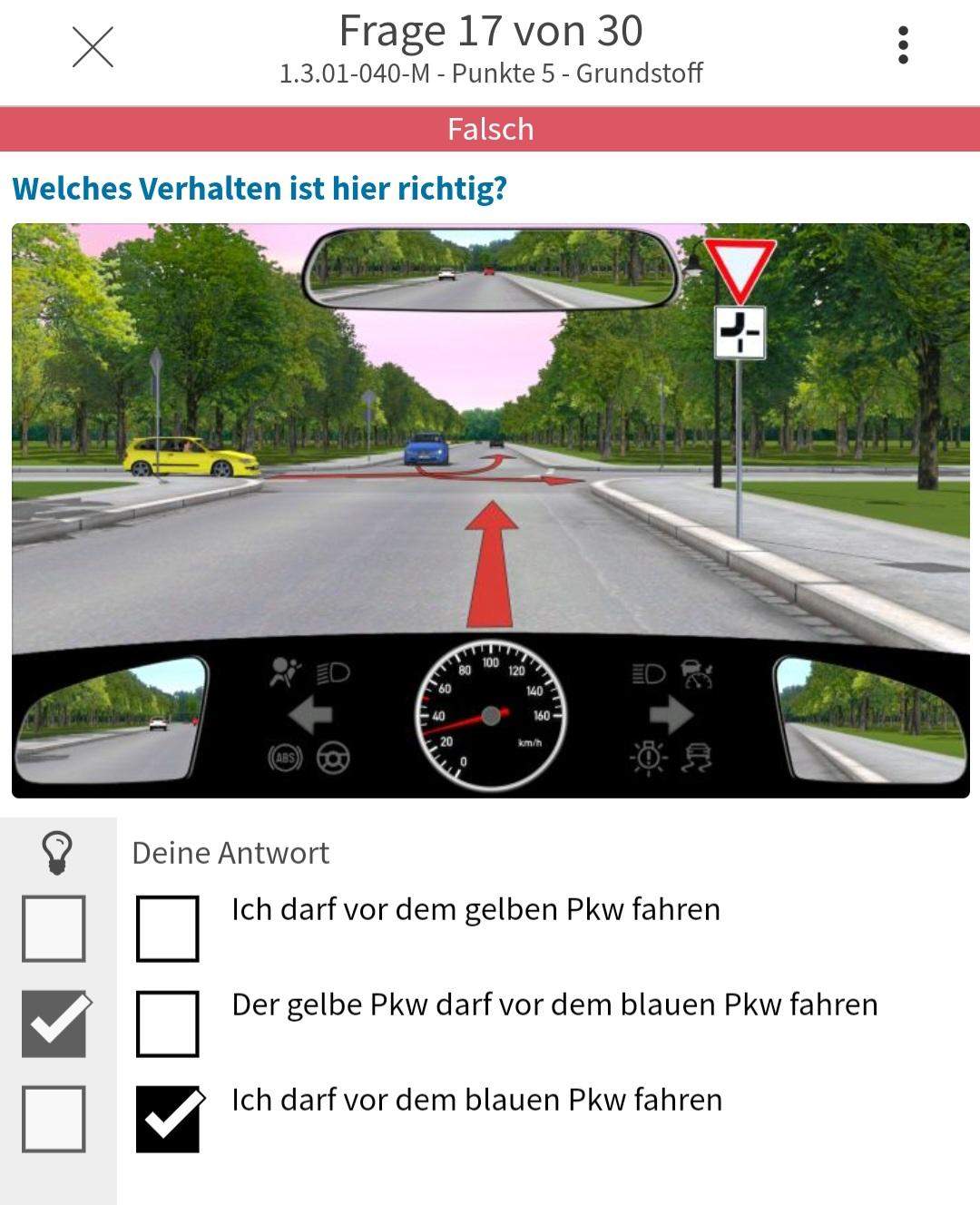 An die, die den Führerschein haben Kann mir jemand sagen, warum ich nicht vor dem Blauen fahren