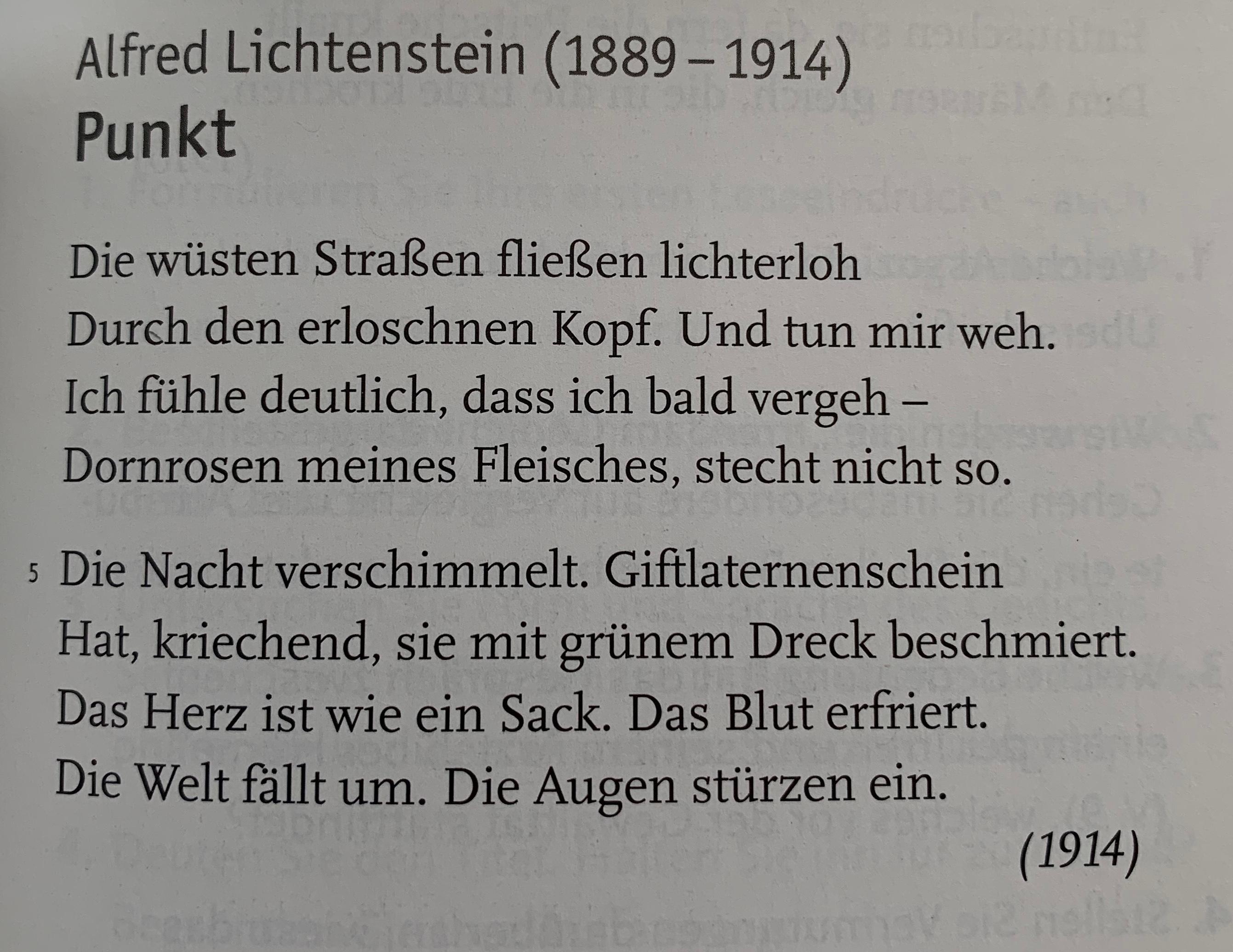 Beliebte Expressionistische Gedichte Für Klausuren Analyse des Gedichtes ,,Punkt“ von Alfred Lichtenstein? (Schule