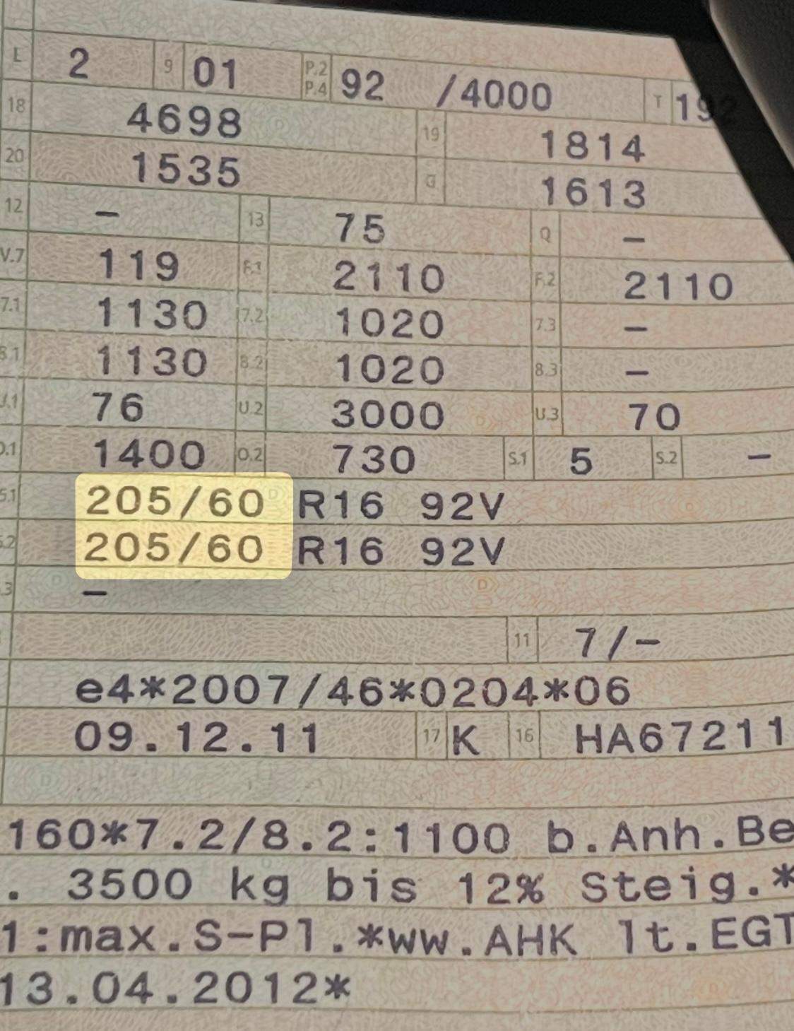 Andere Reifengrosse Als Im Fahrzeugschein