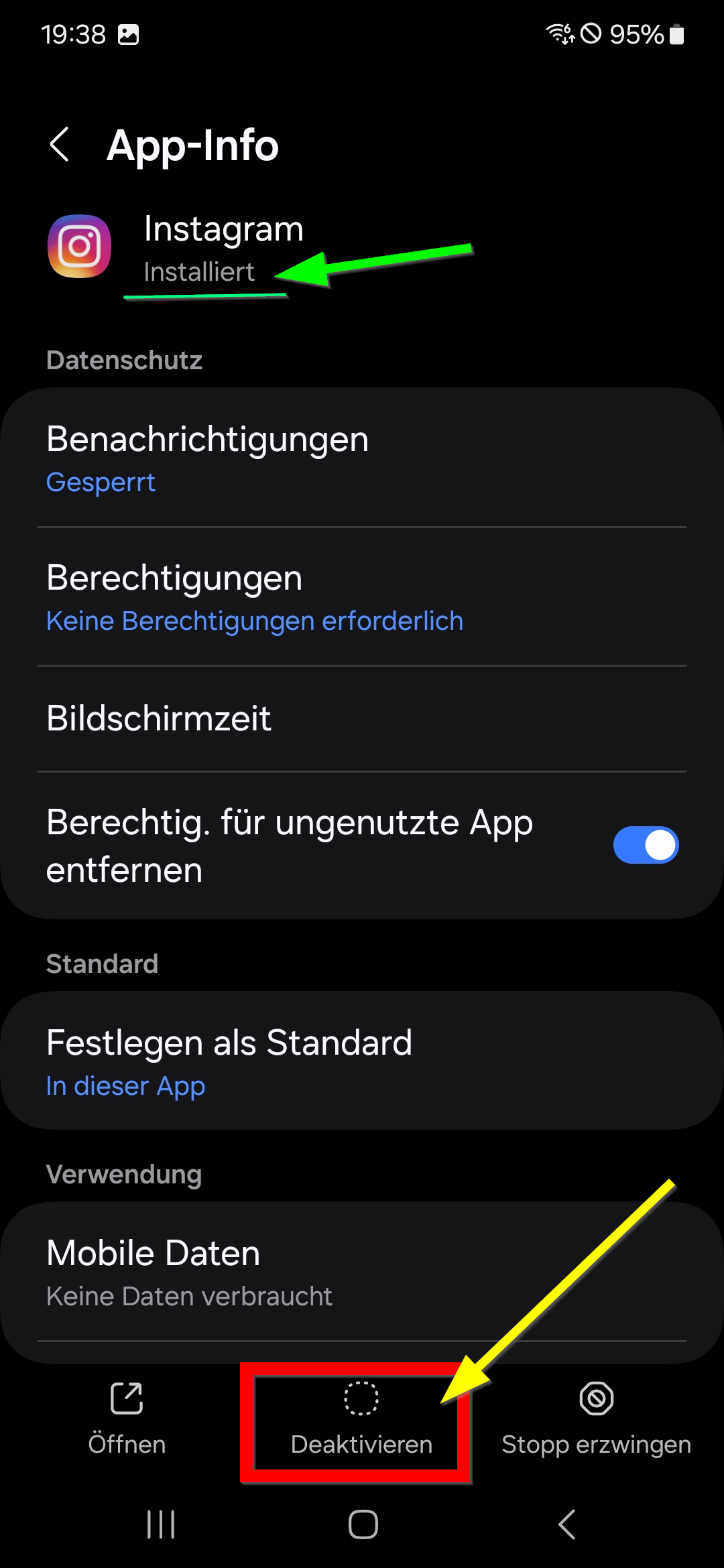 Android Instagram lässt sich nicht löschen? (Handy, Smartphone, App)