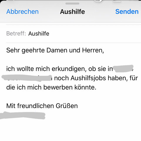 Anfrage Fur Aushilfsjob Bei Norma Email Bewerbung E Mail