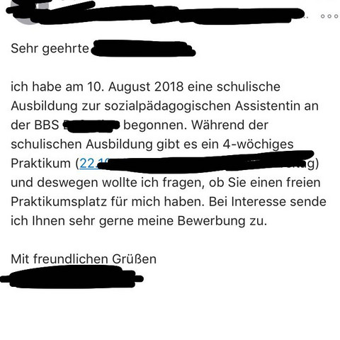 Email zum Praktikum  - (Schule, Arbeit, Ausbildung und Studium)