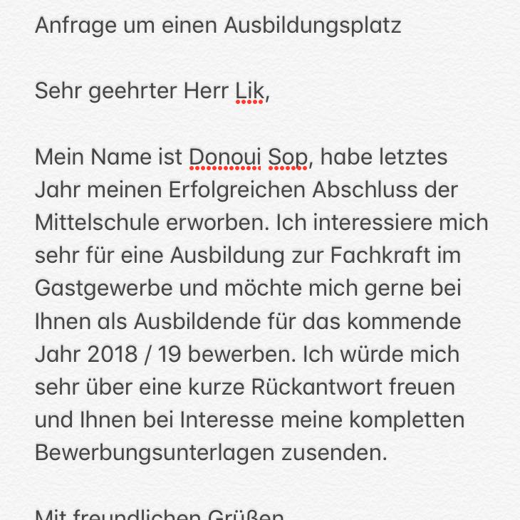 Anfrage Um Einen Ausbildungsplatz E Mail Fur Den Chef Passt Des Einen Ausbildungsplatz