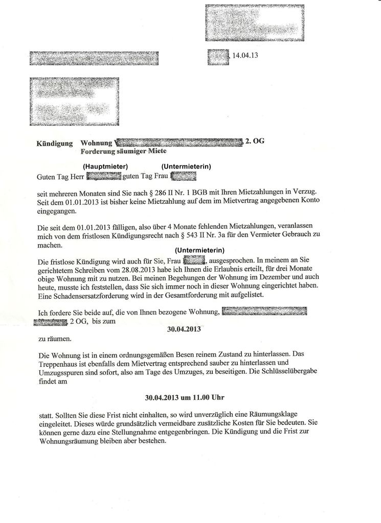 Anschlussfrage Fristlose Kundigung Nachzahlung Fur Den Untermieter Wohnung Fristlos Mietschulden