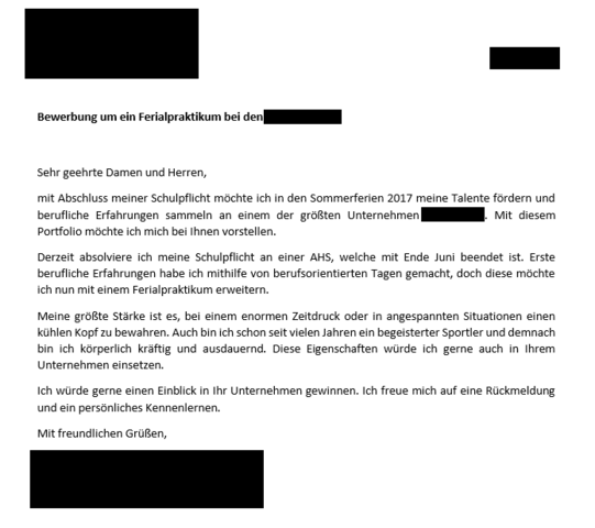 Anschreiben Fur Ein Ferialpraktikum Verbesserungsvorschlage Bewerbung Verbesserung