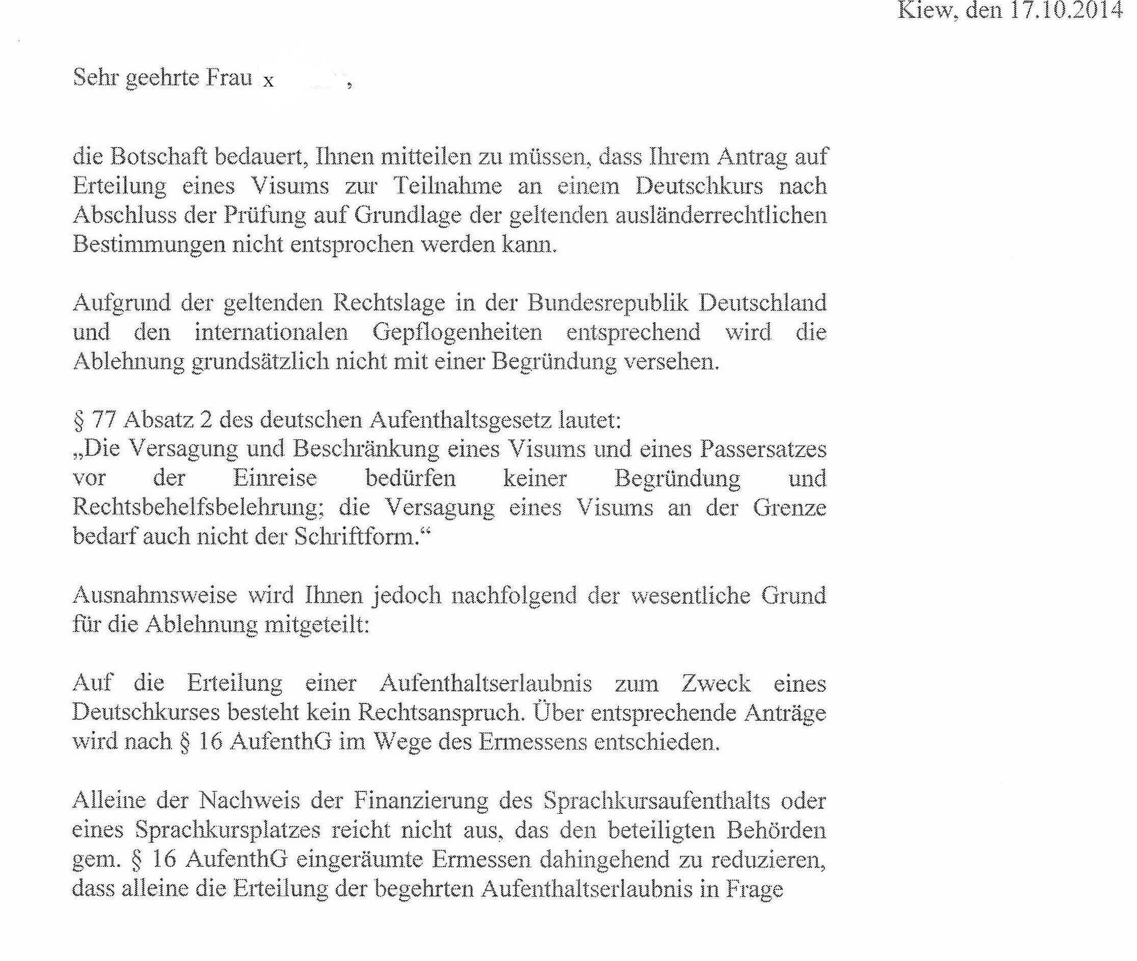 Antrag auf Erteilung eines Viums abgelehnt. Was tun