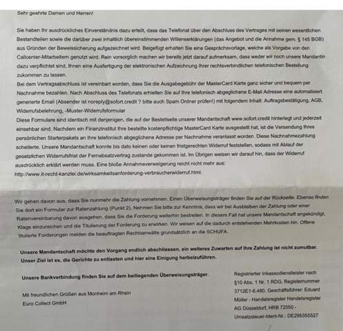 Antwort von Inkasso Euro Collect auf meinen wiederspruch, wie muss ich ...