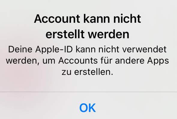 Apple ID kann nicht benutzt werden um Accounts für andere Apps zu erstellen?