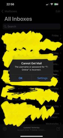 Apple Mail Fehlermeldung falsches Passwort oder Username?