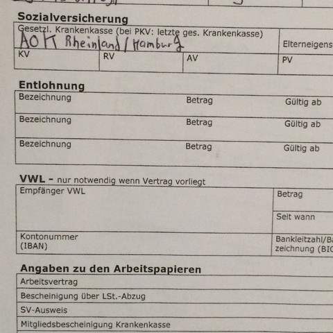 Arbeitsvertrag Ausfullen Braiche Hilfe Arbeit Sozialversicherung Personalbogen