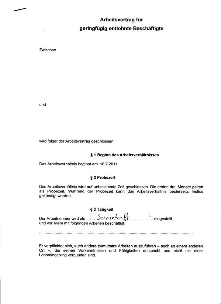 Arbeitsvertrag Für Geringfügige Beschäftigung