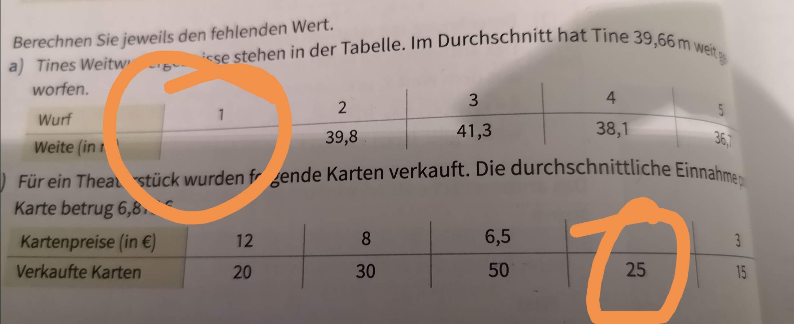Arithmetisches Mittel Werte herauarechnen? Mathematik)