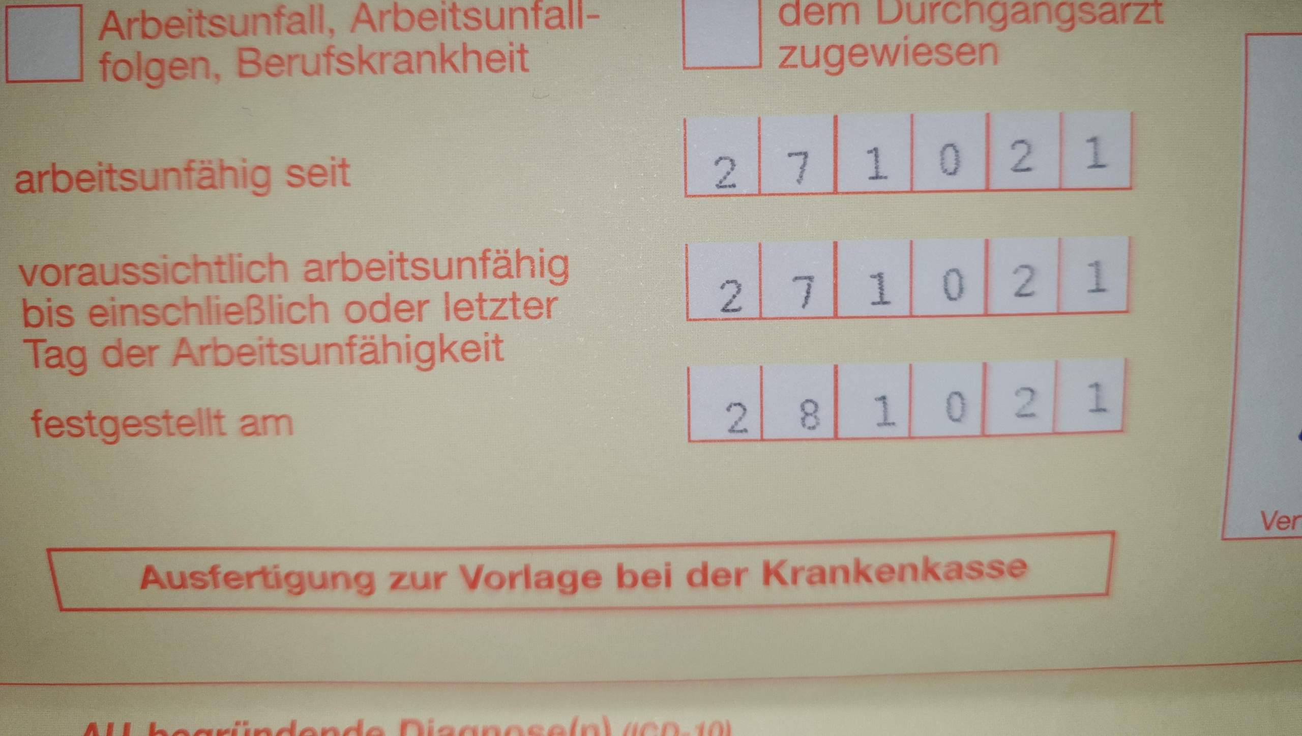 Attest vom Arzt. Bis wann frei von der Arbeit? (Gesundheit und Medizin, krank, allgemein)