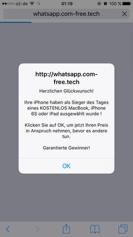 Popup-spam - (iPhone, WhatsApp, Virus)