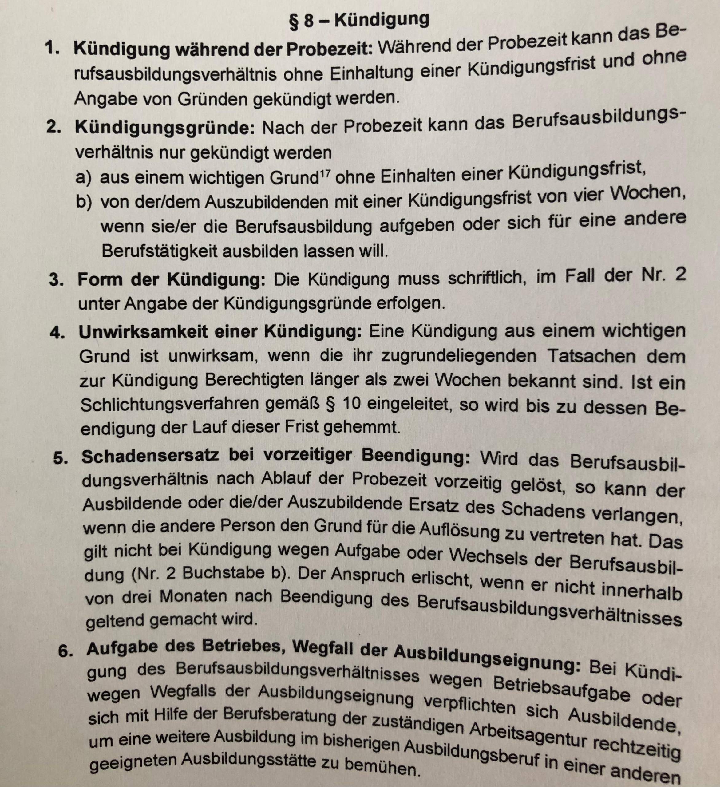 Ausbildungsvertrag Kündigungsbedingungen? (Ausbildung und Studium, Ausbildung, Kündigung)