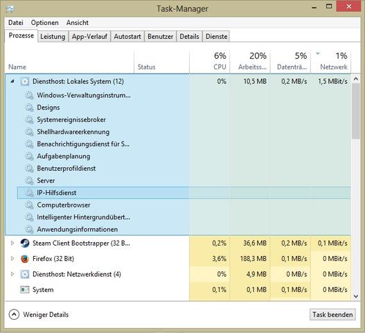 Screenshot des Taskmanagers - (Internet, Computerspiele, Windows 8)