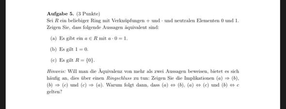 Aussagen äquivalent? (Mathematik, Ring, Äquivalenz)