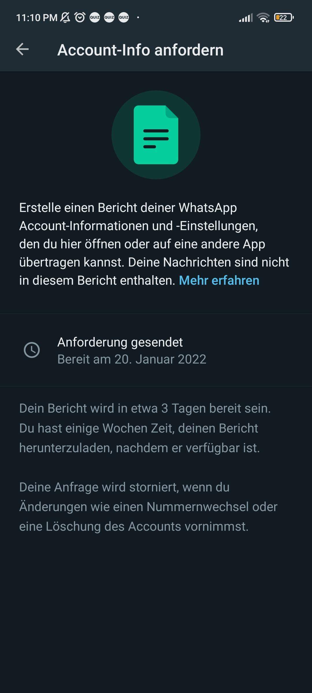 Ausversehen Account Info auf WhatsApp angefordert? (Handy)