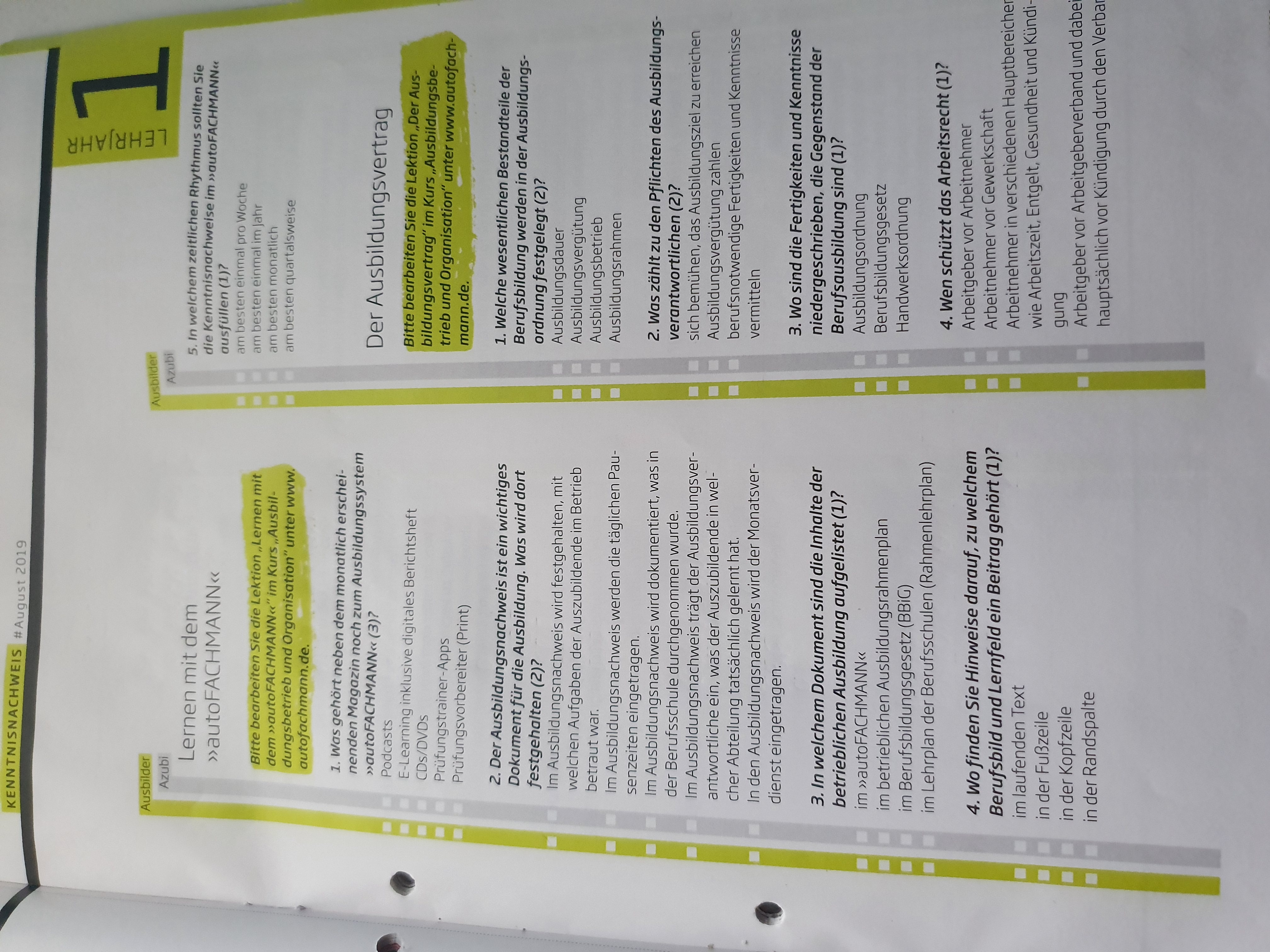 Autofachmann Losungen 1 Lehrjahr Ausbildung Kfz