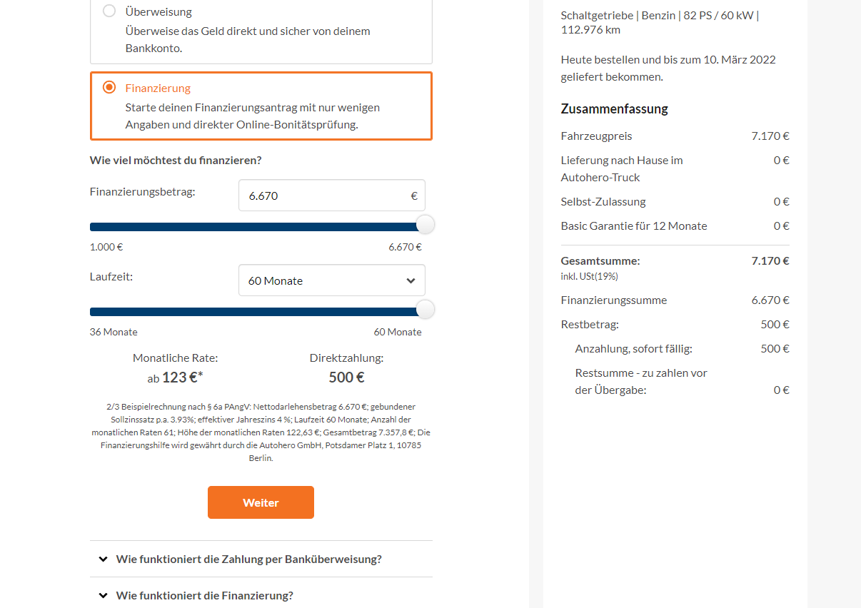 Autohero Finanzierung? (Autokauf, autofinanzieren)