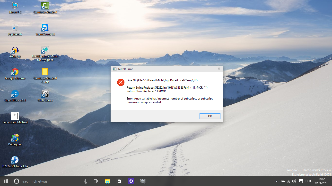 AutoIt Error wie beheben? (Windows 10)