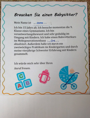 Babysitter zettel vorlage