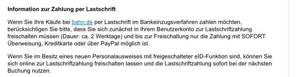 Bahnticket über Lastschrift? (Deutsche Bahn)