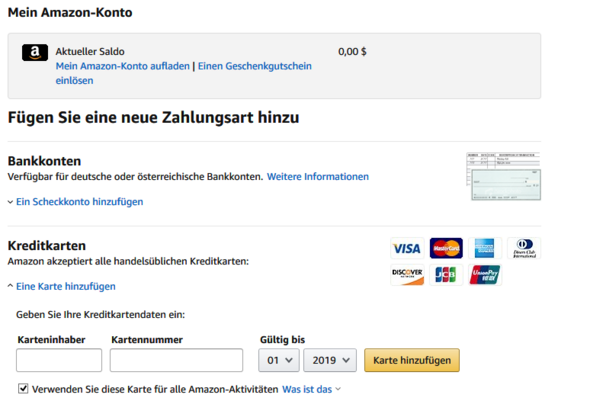 Bankkonto Als Zahlungsart Nicht Verfugbar Amazon Computer Amazon De Bezahlungsmethode