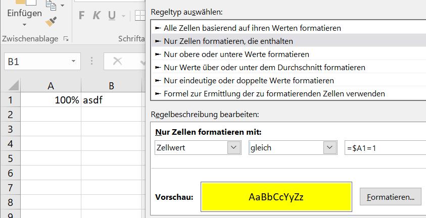 Bedingte Formatierung In Excel 2016 Funktioniert Nicht