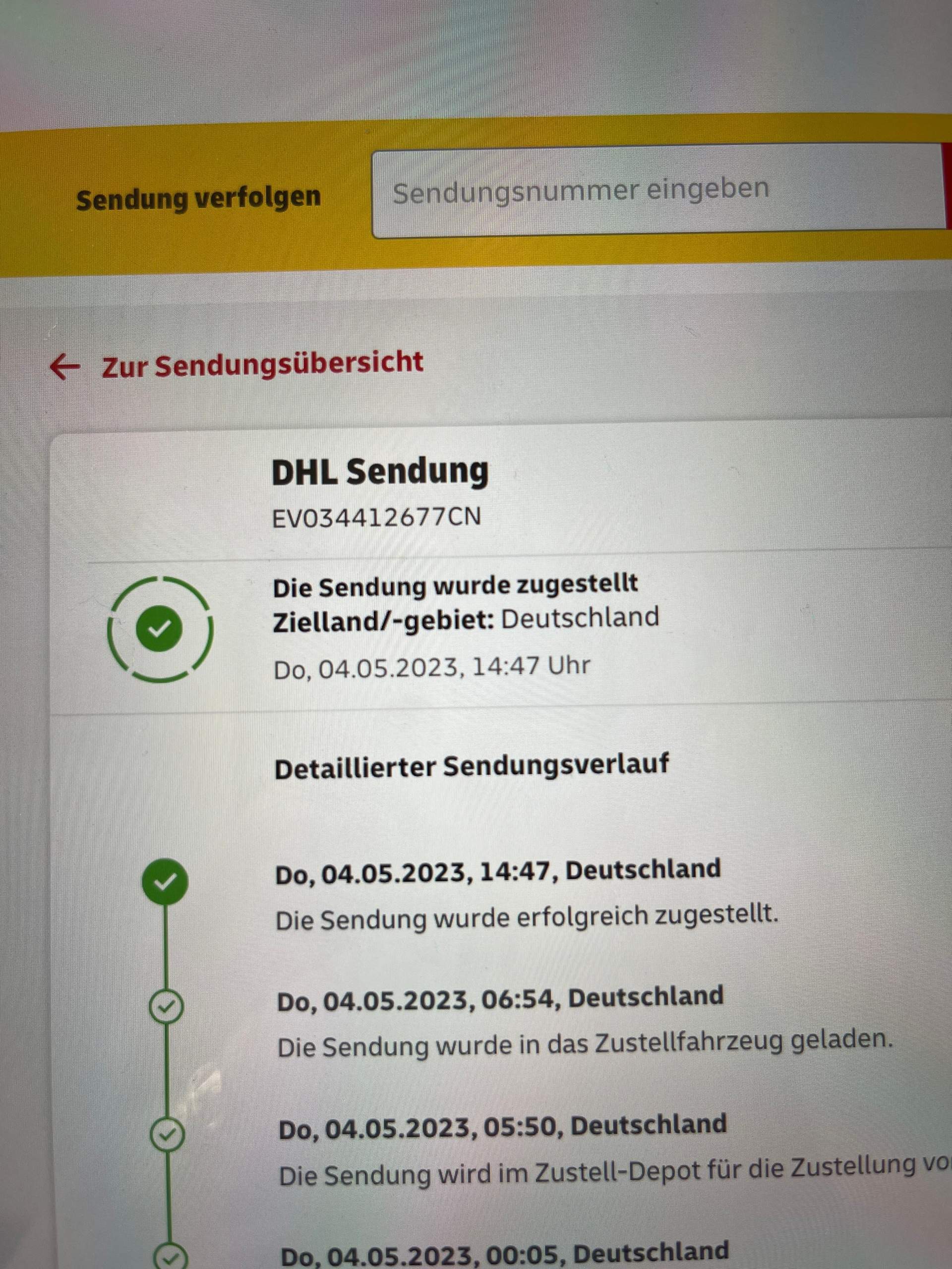 Bei der DHL Sendungsverfolgung steht, dass das Paket angekommen ist ...