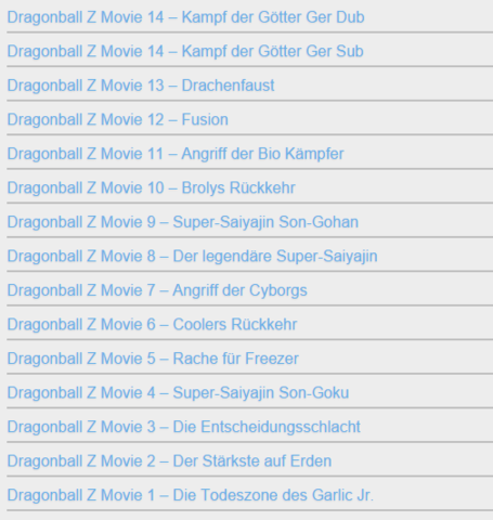 Die Liste der Filme - (Anime, Dragonball, DBZ)