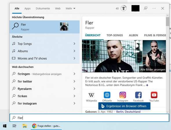 Bei "Windows 10" Datei suchen?